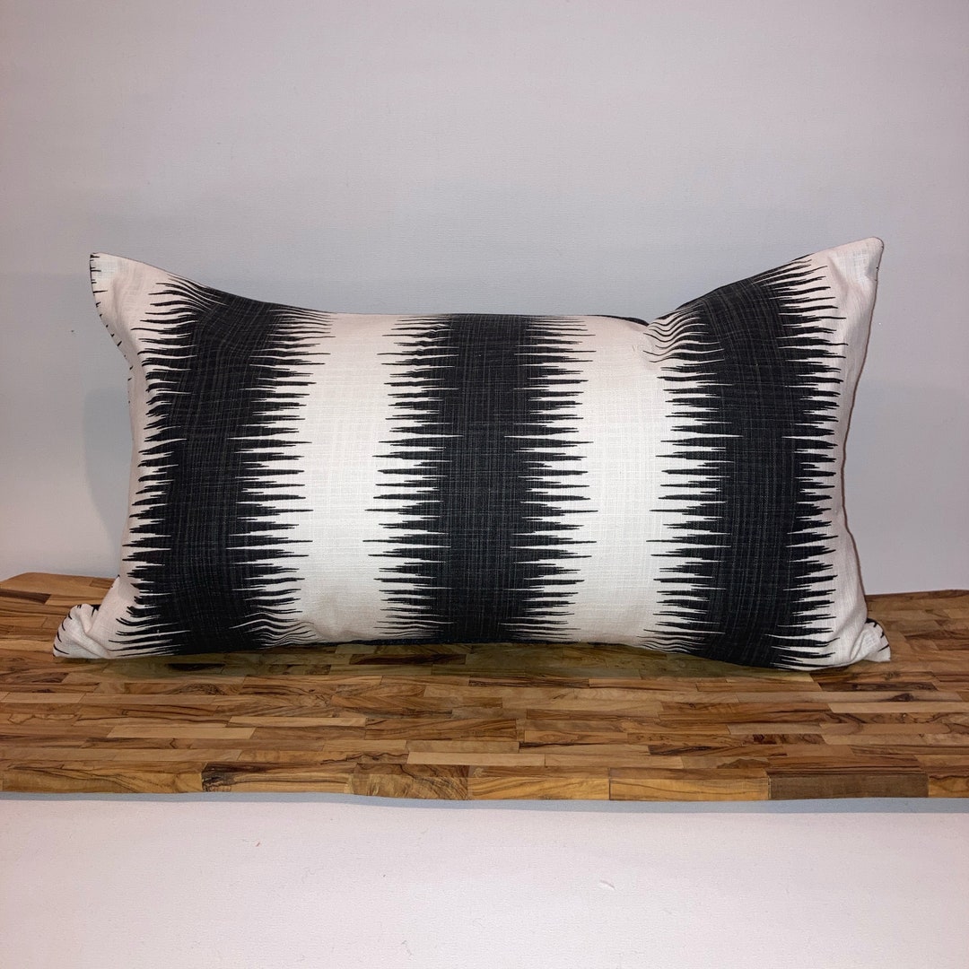 Black and White Art Deco Pillow Cover, Stripe, Ikat, Black Subtle