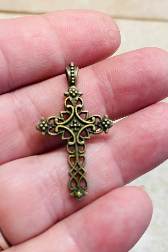 Bronze Crosses, Set of 5 for Jewelry Making, Crafts, Charms, Wholesale