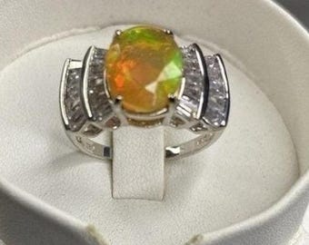 Anello Halo ovale in opale e zircone bianco in argento sterling, per anniversario, taglia 10