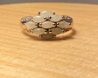 Anello vintage da donna con grappolo di giada, taglia 11, verde, argento sterling 925, taglio marquise, nuovo.