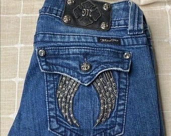 Miss Me Jeans Embellished Angel Wings Pockets Bootcut Denim Jeans Studded Sz 29