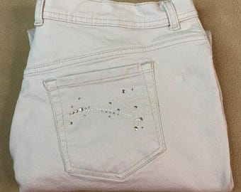 Gloria Vanderbilt Amanda Capri Jeans da donna 18W Beige Tasche decorate EUC