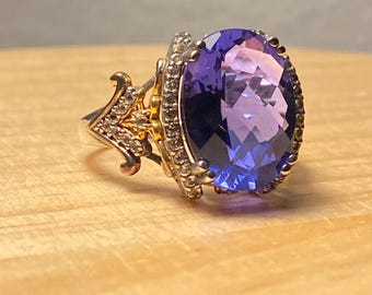 Anello Victoria Wieck in oro 925 SS con fluorite cangiante e topazio bianco da 10,58 carati, taglia 10