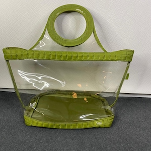 Vintage Lug klar / grün Einkaufstasche runde Griffe gesteppte Zierde Strand / Pool-Reise