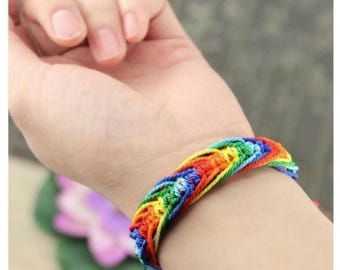 Braccialetto Rainbow Pride in corda intrecciata regolabile unisex, cavigliera LGBTQ, nuovo