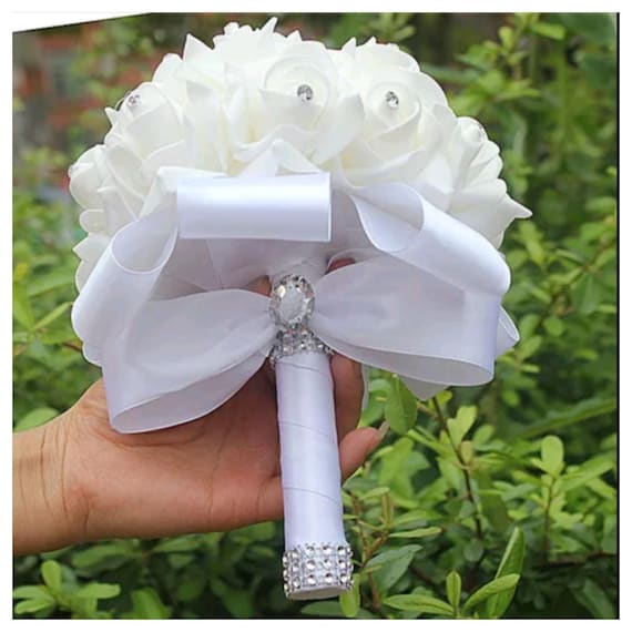 Wedding Bridal Bouquet Throw Away Bouquet Polyester /& Silk Rinestones