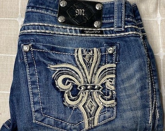 Miss Me Boot Cut Womens Jeans Embellished Pockets Distressed Medium Wash Sz 31