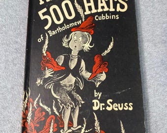 Libro vintage del Dr. Seuss "I 500 cappelli di Bartholomew Cubbins" con copertina rigida, in ottime condizioni, 1938.
