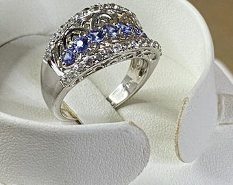 Anello Victoria Wieck in argento sterling con tanzanite e zircone bianco da 1,33 ct, taglia 9 EUC