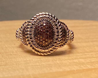 Anello con diamante rosso raro in argento sterling 925 con pavé, da donna, taglia 9 EUC