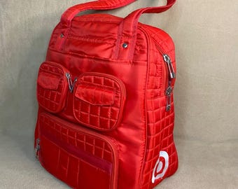 RARA borsa a tracolla Lug Target Puddle Jumper in nylon trapuntato rosso con tasche multiple GUC