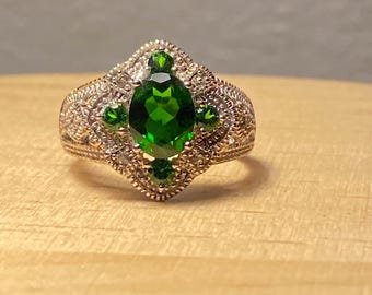 Anello da donna in argento sterling con diopside cromato e topazio bianco, taglia 10, 2,65 ct totali, verde.