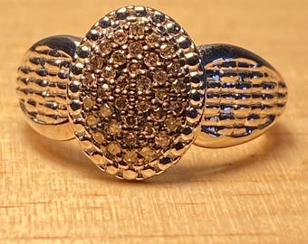 Anello da donna in argento 925 con diamanti color champagne, misura 8, ovale, pavé, nuovo