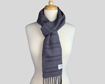 Handwoven Merino Wool & Cotton Scarf Dyed with Logwood. Handmade Luxury by Blank Slate Textiles.