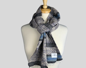 Handwoven Cashmere Scarf, Blue & Purple Wool, Luxury Handmade