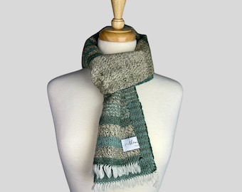 Handwoven Green Cashmere Scarf, Luxury Merino Wool Blend