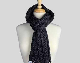 Handknit Lace Rib Scarf in Deep Purple Colorway. Handmade Luxury by Blank Slate Textiles.