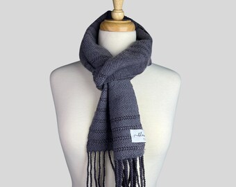Handwoven Merino Wool Scarf: Logwood & Iron Dyed, Luxury Fall Winter Scarf