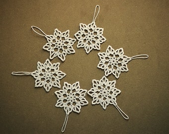 6 small crochet snowflakes,hanging snowflakes,Christmas decor,white winter decor,tree ornaments,lace snowflakes,Christmas ornament,snowflake