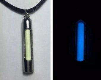 Blue Europium phosphorescent Glow in the dark Necklace Science Jewelry