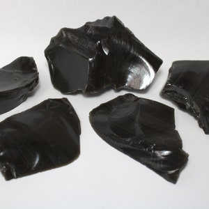 Obsidian Chunks (5) Volcanic Glass, Natural Mineral, Mineralogy Sample