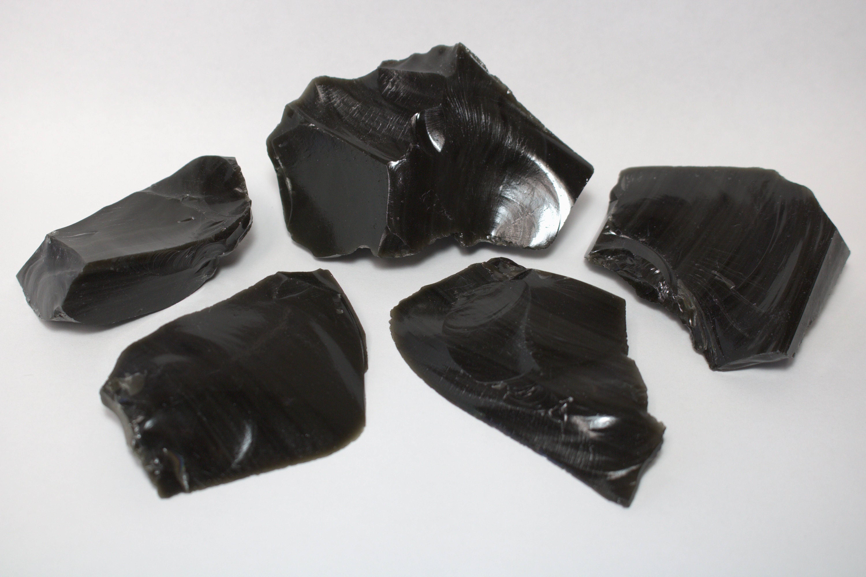 Obsidian Chunks 5 Volcanic Glass Natural Mineral Mineralogy Sample