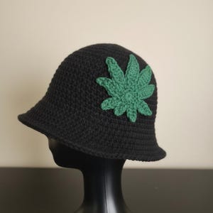 Cannabis Bucket Hat Festival Wear Summer Accessory Marijuana Themed Crochet Design Hippie Fashion Weed Merchandise Cotton Headwear Beach