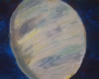 24x18 gouache and oil pastel moon painting
