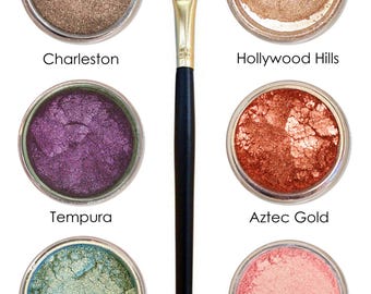 GREEN EYES-bundel 7 stuks natuurlijke high-end losse oogschaduw + penseel Pigmentglans Gluten- en chemicaliënvrije cosmetica van Ultimo Minerals