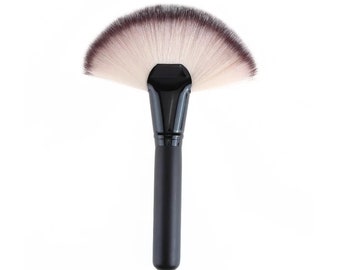 Fan Brush Highlighter Vegan Synthetic Fiber Bristles Cruelty-Free Super Soft Professional Quality Washable Reusable!