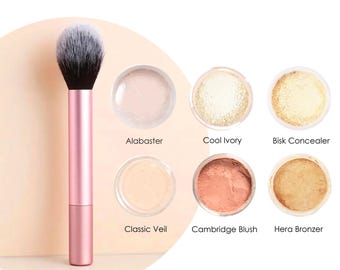 7-teiliges Sampler Kit All-natural Ivory Fair Light Medium Tan Dark Mineral Make-up Bundle Foundation Concealer Setting Powder Bronzer + Brush!