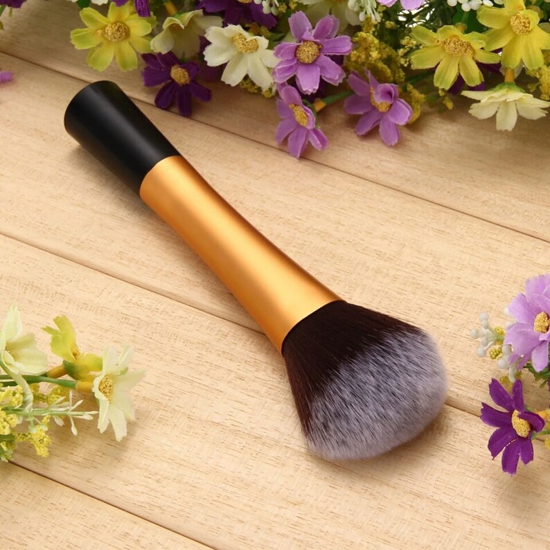 Jumbo Vegan Fluffy Multi Purpose Powder Brush Metal Gold Handle Nylon Bristles Cruelty-Free Super Soft Professional Quality image 4