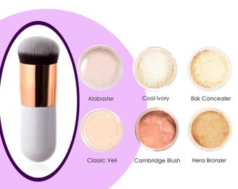7-teiliges Sampler Kit All-natural Ivory Fair Light Medium Tan Dark Mineral Make-up Bundle Foundation Concealer Puder Bronzer + Stubby Brush!