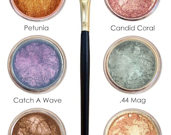 BLUE EYES-bundel 7 stuks natuurlijke high-end losse oogschaduw + penseel Pigmentglans Gluten- en chemicaliënvrije cosmetica van Ultimo Minerals
