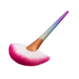 Unicorn Fan Brush Vegan Cruelty-Free for Highlighter + Bronzer Colorful Mermaid Handle Synthetic Hairs Super Soft Washable Reusable!