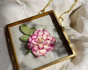 botanical art, floral preservation, real pressed flowers, vintage inspired, brass frame