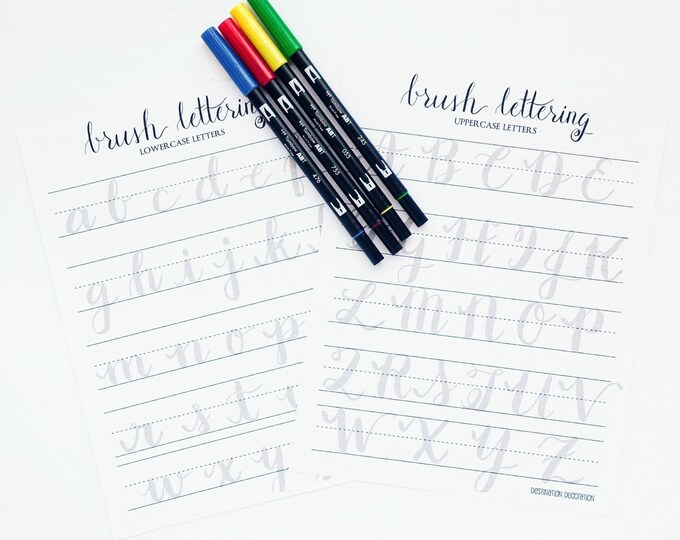 Brush Lettering Practice Worksheets | Uppercase and Lowercase Letters ...