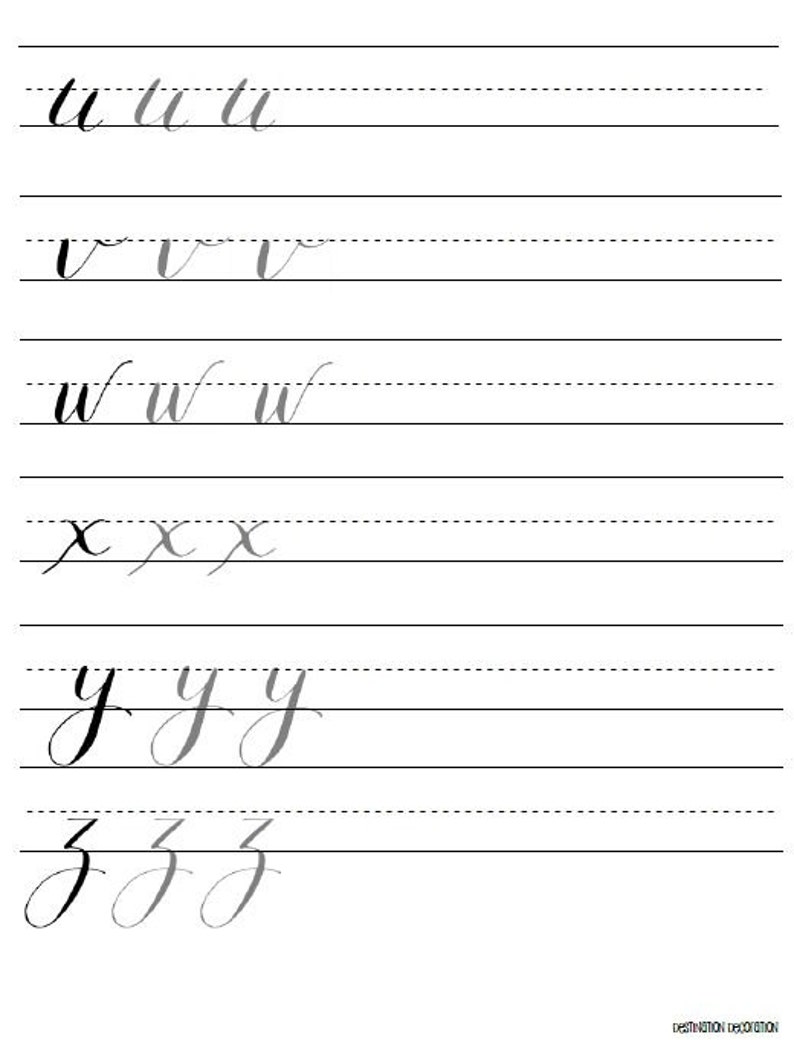 modern calligraphy practice worksheets lowercase letters etsy