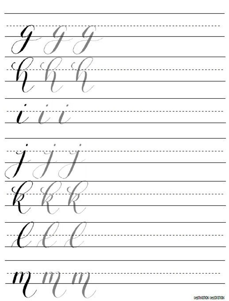 modern calligraphy practice worksheets lowercase letters
