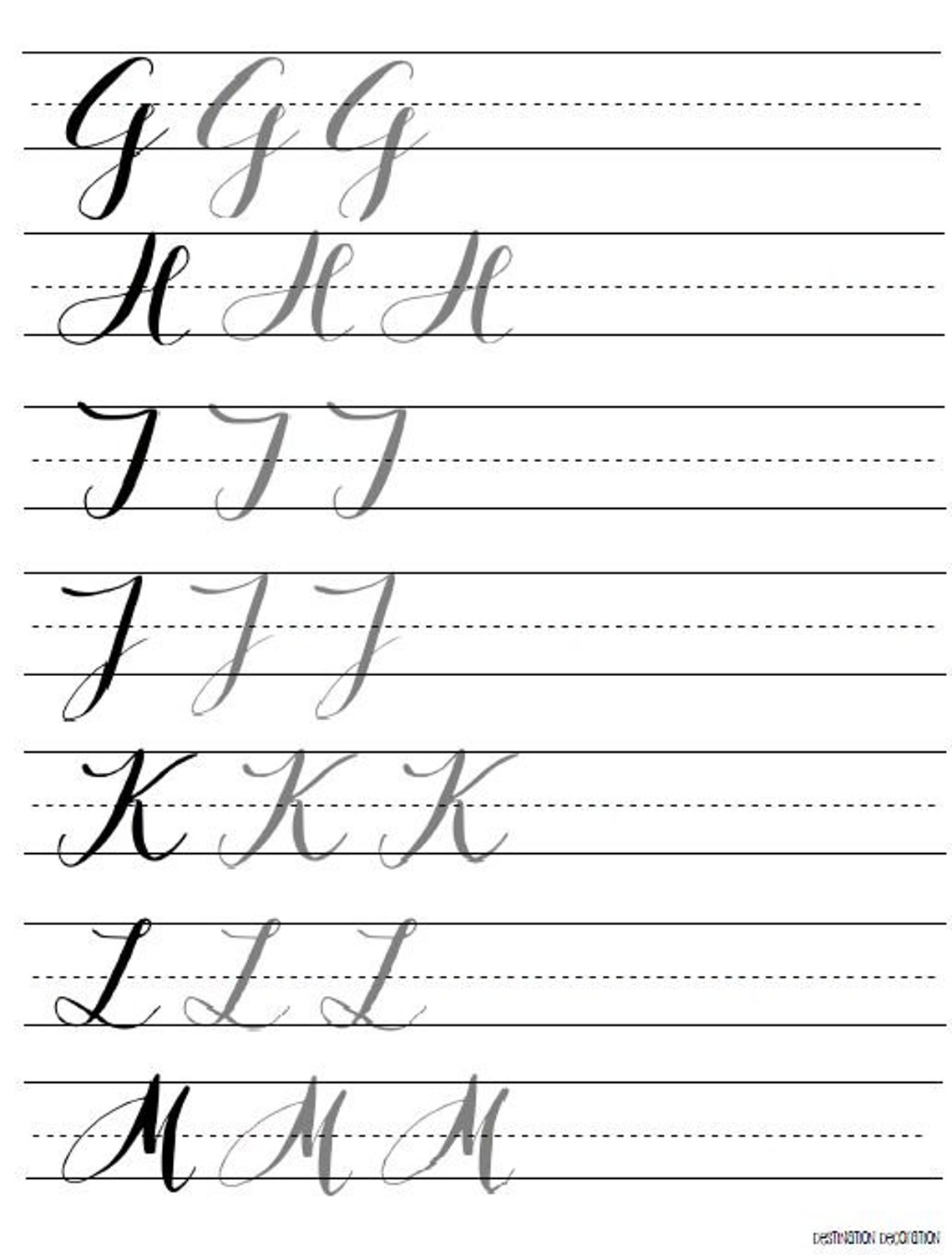 Modern Calligraphy Practice Worksheets Uppercase Letters | Etsy