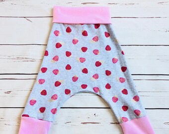 Strawberry Baby Girl Grow With Me Pants, Baby Pants for Girl, Baby Girl Leggings, Newborn Girl Pants, Fruit Baby, Pink Harem Pants Canada