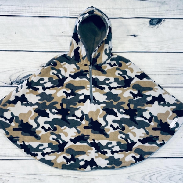 Car Seat Poncho for Boy,  Beige Camo Carseat Poncho Boy Zipper and Hood, Toddler Poncho for Car Seat Cover, Fleece Poncho Baby Police Canada