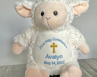 Personalized First Communion Stuffy, First Communion Gift, God Bless, Sacrament Gift, Embroidered Stuffed Animal with Name and Date Canada