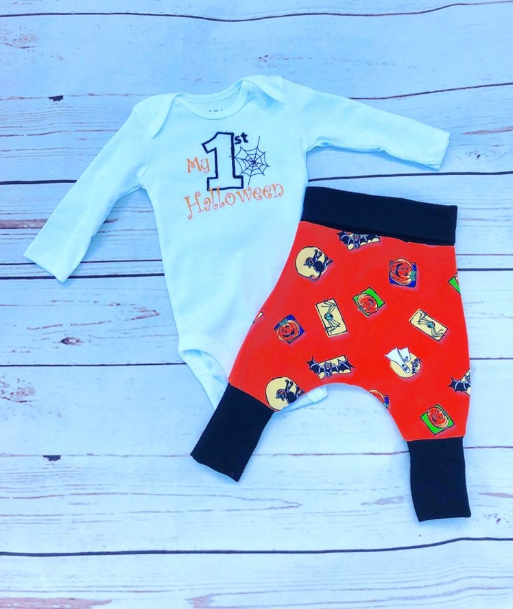 My First Halloween Outfit, Halloween Baby Pants, Pumpkin Baby