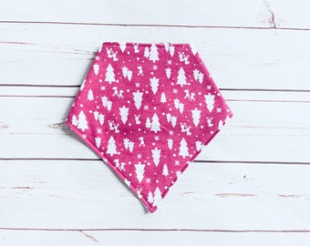 Pink Christmas Bandana Bib, Baby Bib for Girl, Christmas Tree Bandana Bib, Christmas Drool Bib, Girl Holiday Baby gift Canada