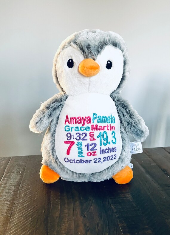 Personalized Penguin, Personalized Animal, Stuffed Penguin, Birth