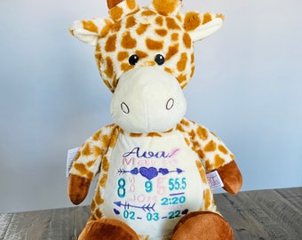 Personalized Giraffe, Personalized Birth Stats Giraffe, Newborn Baby Gift, Embroidered Giraffe, Baby Zoo Gift, Fox Stuffed Animal Canada