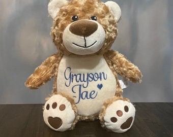 Stuffed Animal With Name, Personalized Stuffy, Gift for Baby Girl, Boy, Bunny, Elephant, Highland Cow, Monkey, Bear, Penguin, Canada