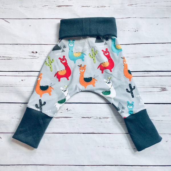 Llama Grow With Me Pants, Llama Harem Pants, Llama Maxaloones, Gender Neutral Baby Pants, Llama Toddler Leggings, Gender Neutral Baby Canada