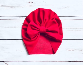 Red Bow Turban Hat, Baby Christmas Bow Hat, Child Turban Hat, Baby Hat with Bow, Plain Red Girl Hat, Big Bow Turban Hat, Mommy and Me Canada